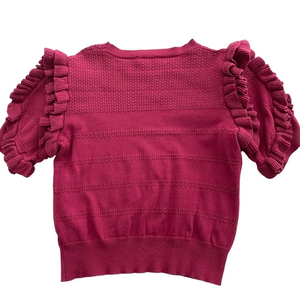 Calligraphie Raspberry Short Sleeve Top Size Medium Ruffled Puff Cropped Sweater - Picture 5 of 11